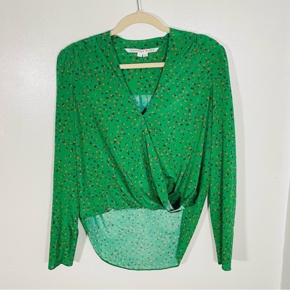 Veronica Beard Green Floral Wrap Blouse, Size 2